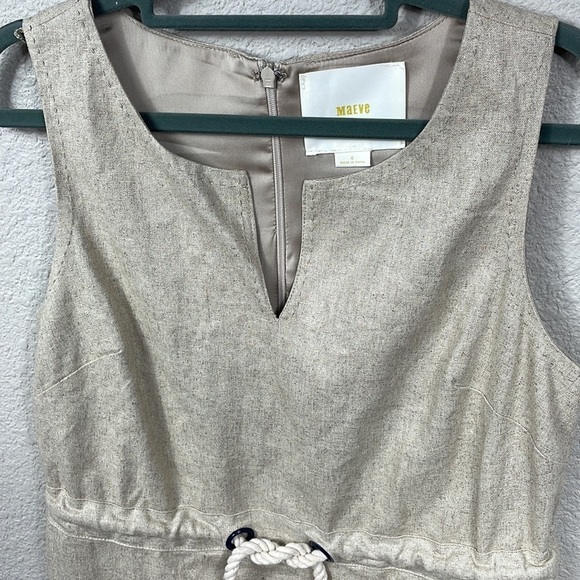 Maeve Anthropologie Linen Blend Flaxen Dress Sleeveless Rope Waist Beige Sz 0 - Picture 3 of 12